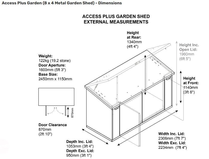 Asgard Access 7x4 ft Green Metal Garden Storage Box Dimensions