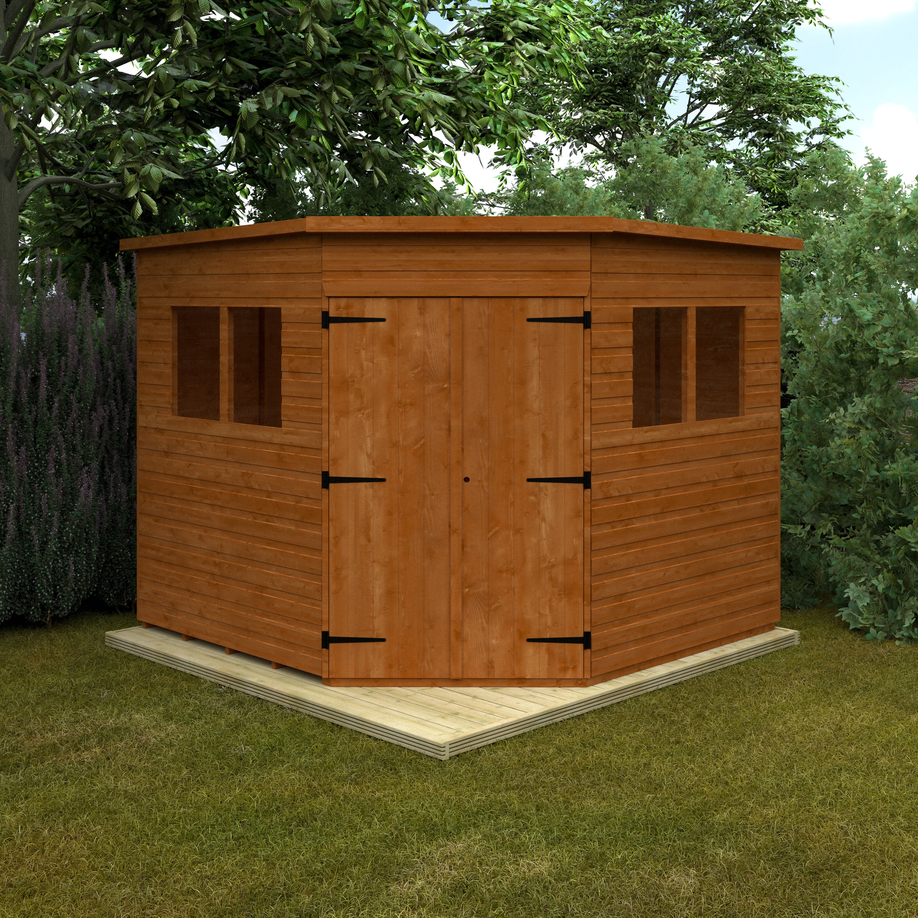 8x8 ft Corner Shiplap Wooden Garden Shed