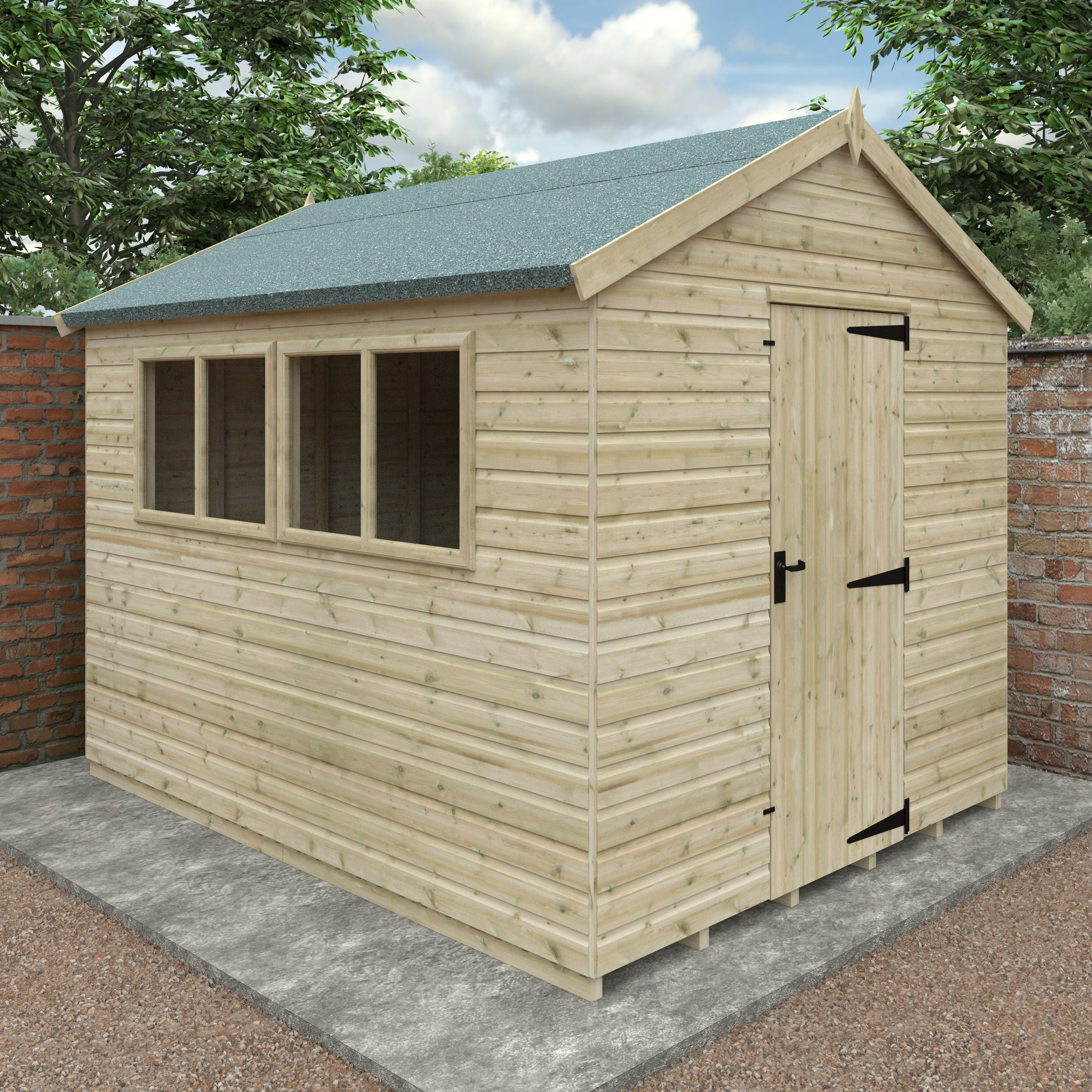 10x8 ft Deluxe Apex Tanalised Shiplap Wooden Garden Shed