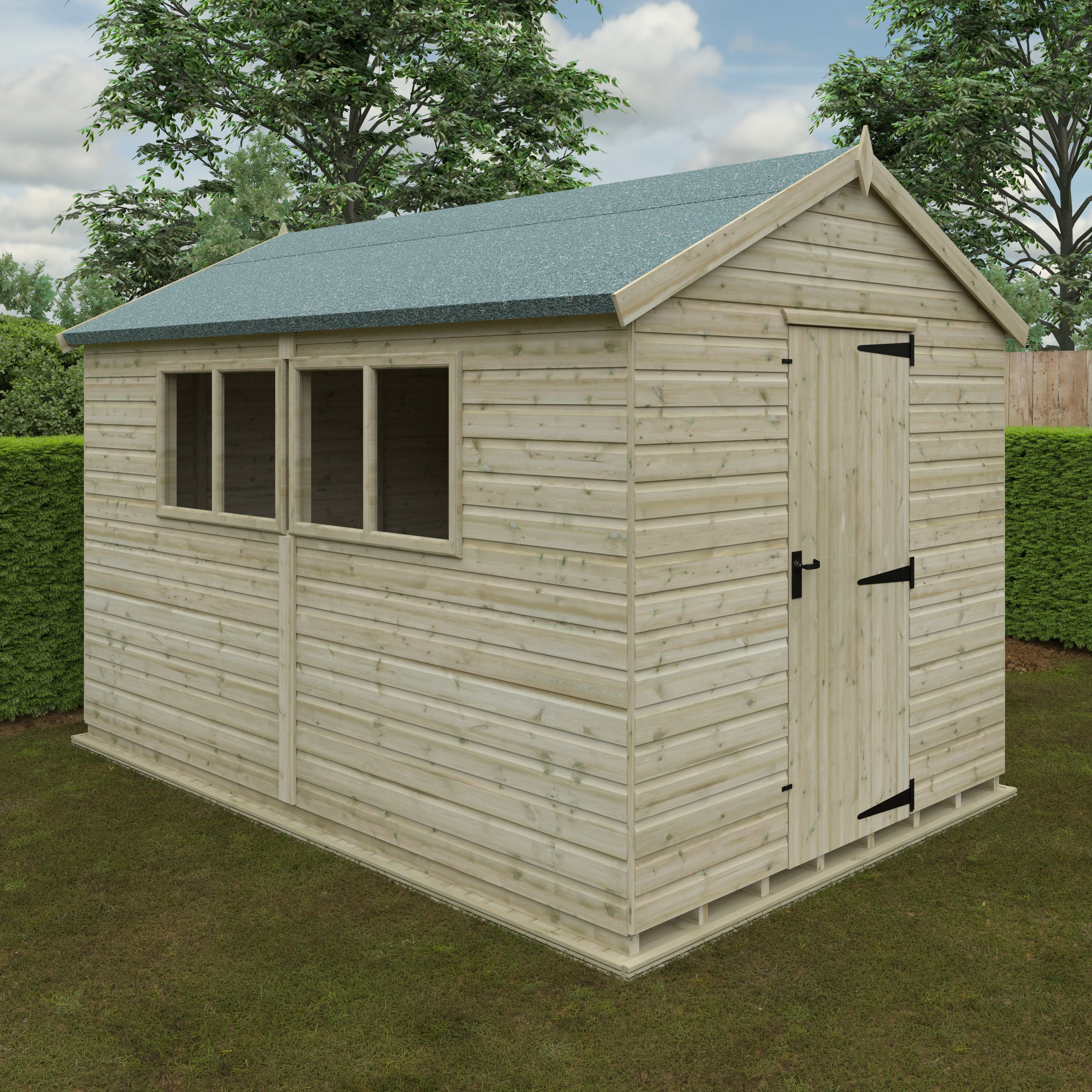 12x8 ft Deluxe Apex Tanalised Shiplap Wooden Garden Shed