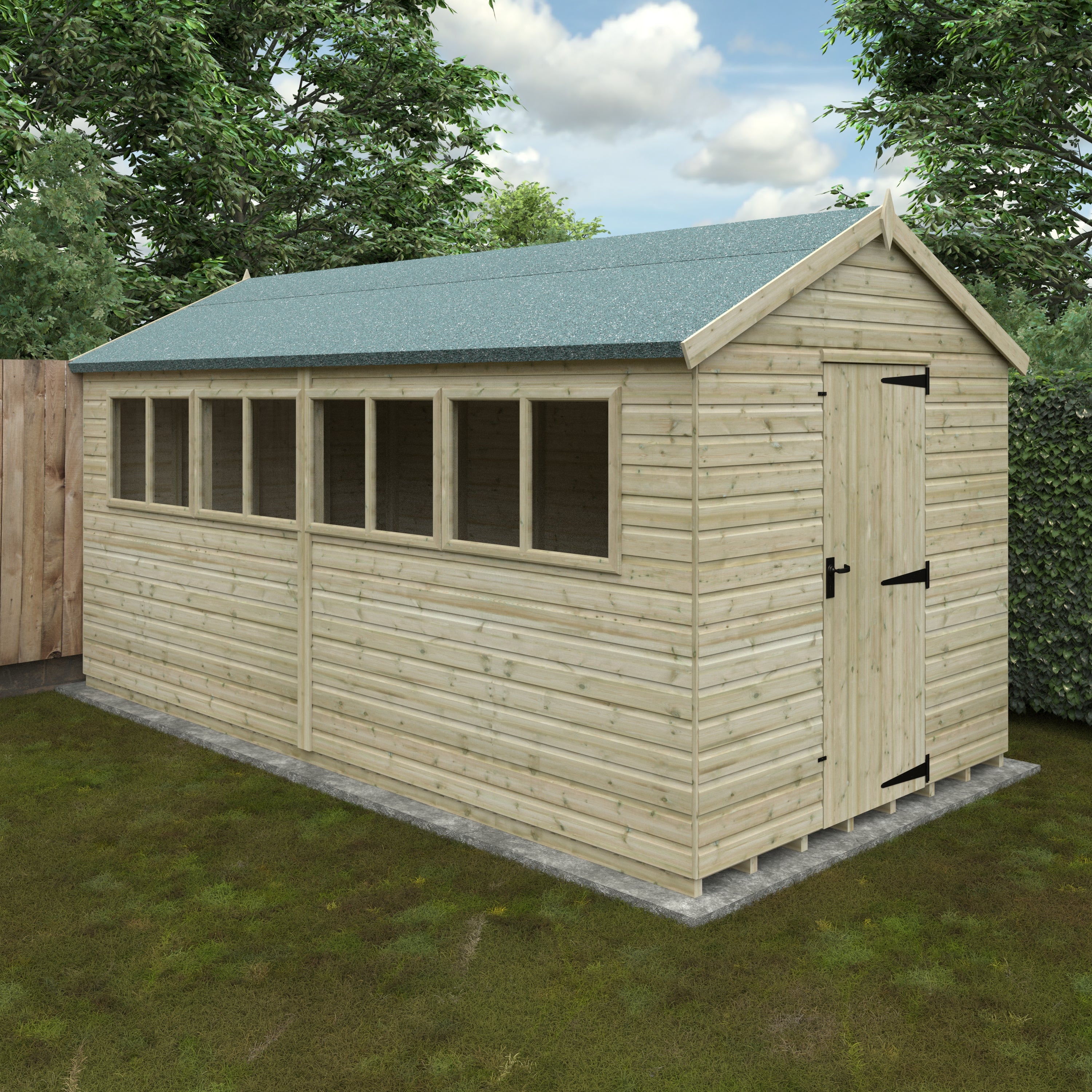 16x8 ft Deluxe Apex Tanalised Shiplap Wooden Garden Shed