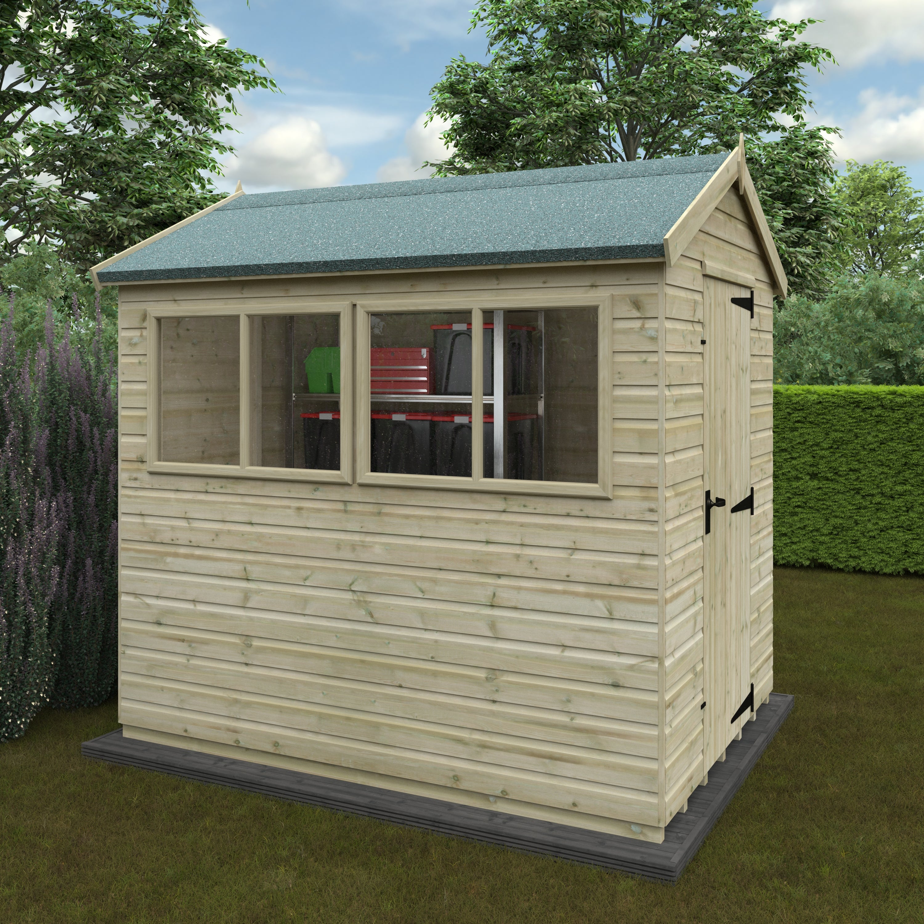 8x6 ft Deluxe Apex Tanalised Shiplap Wooden Garden Shed