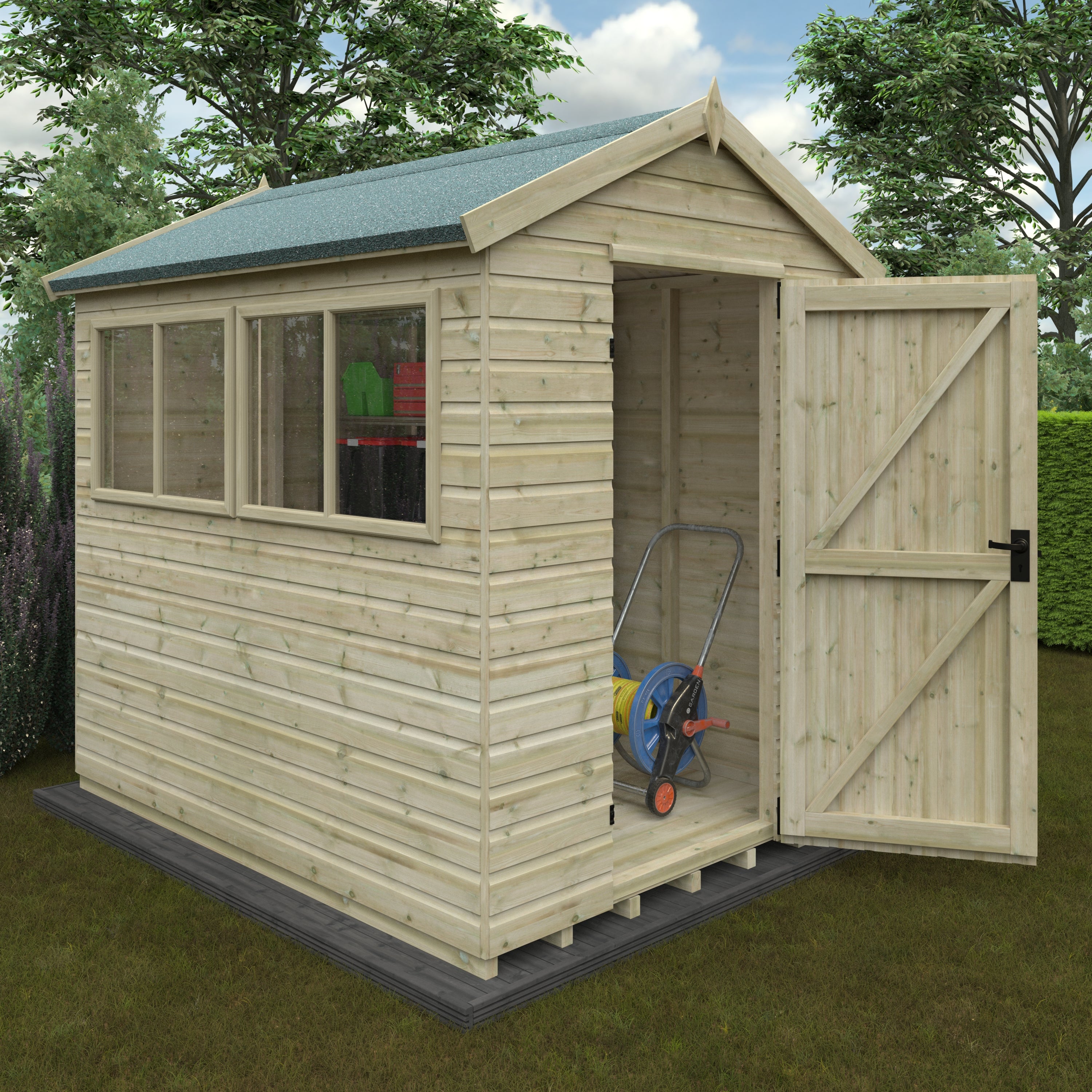 8x6 ft Deluxe Apex Tanalised Shiplap Wooden Garden Shed