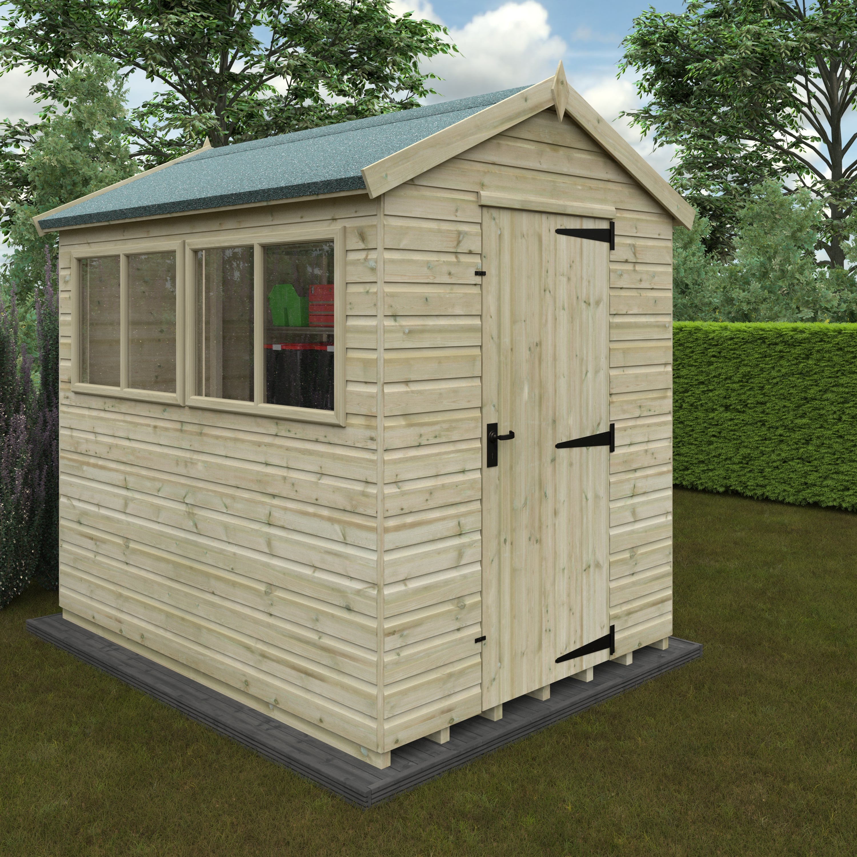 8x6 ft Deluxe Apex Tanalised Shiplap Wooden Garden Shed