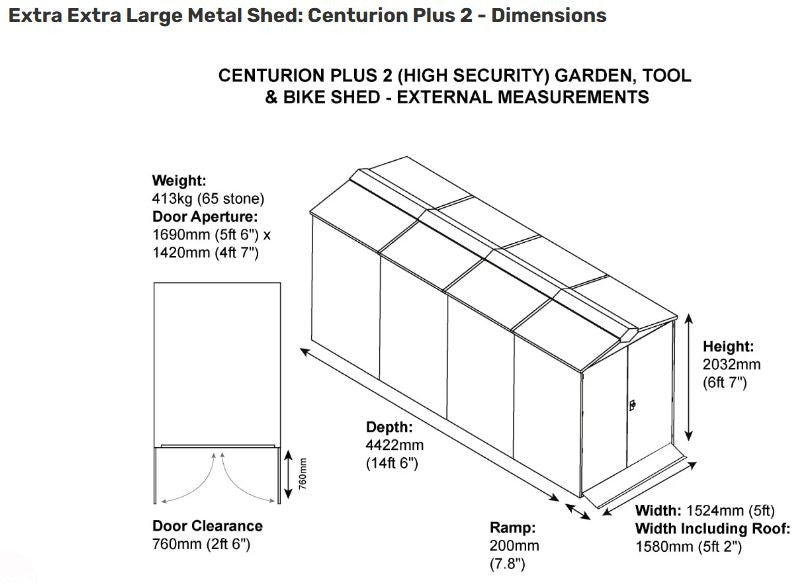 Asgard Green Centurion Apex Metal Garden Shed 5x14 ft Dimensions