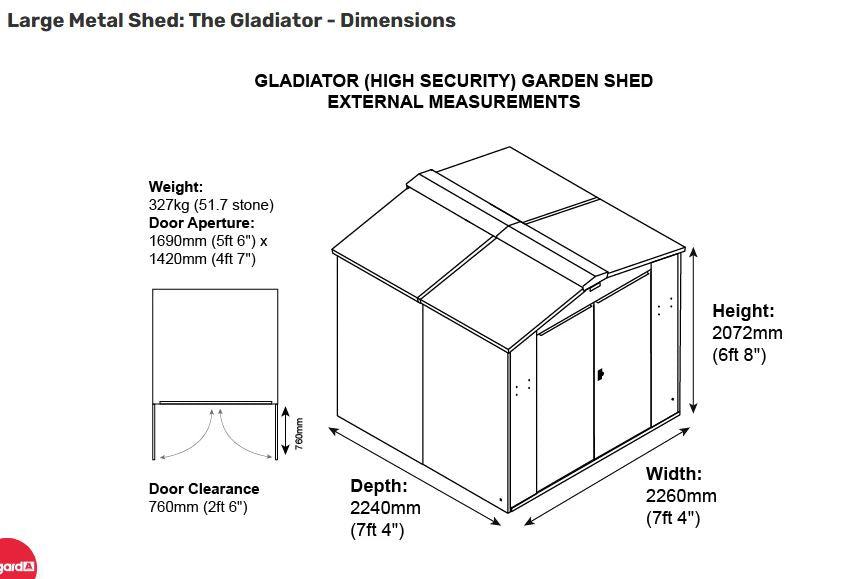 Asgard Green Apex Metal Garden Shed 7x7 ft Dimensions