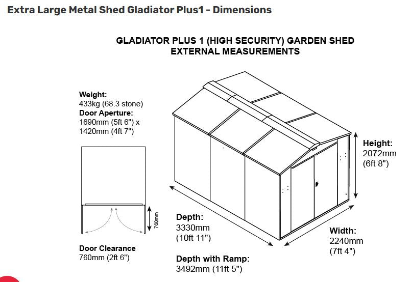 Asgard Green Apex Metal Garden Shed 7x11 ft Dimensions