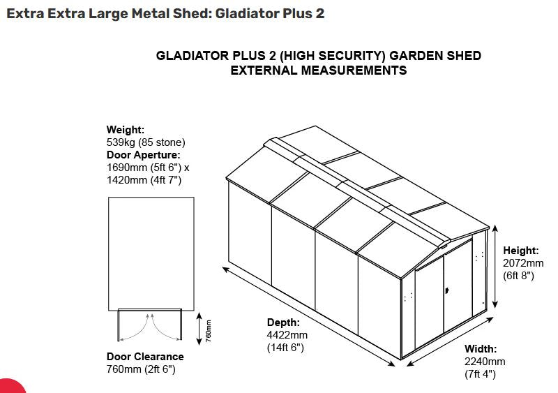 Asgard Green Apex Metal Garden Shed 7x14 ft Dimensions