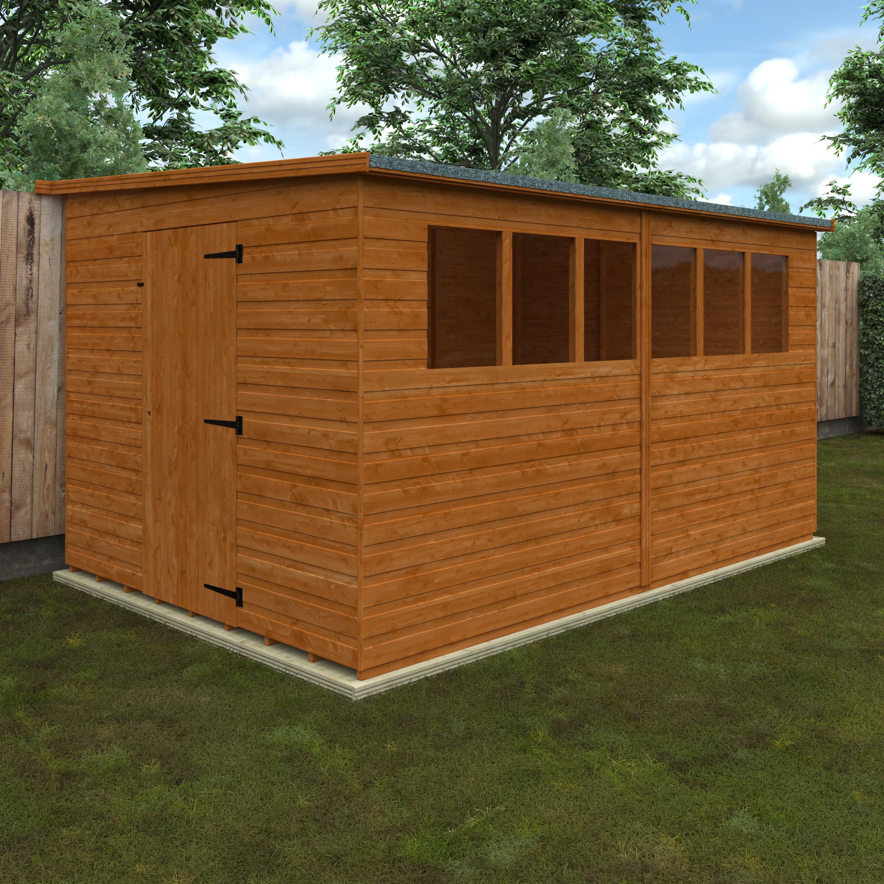 12x8 ft Lean-To Pent Shiplap Wooden Garden Shed