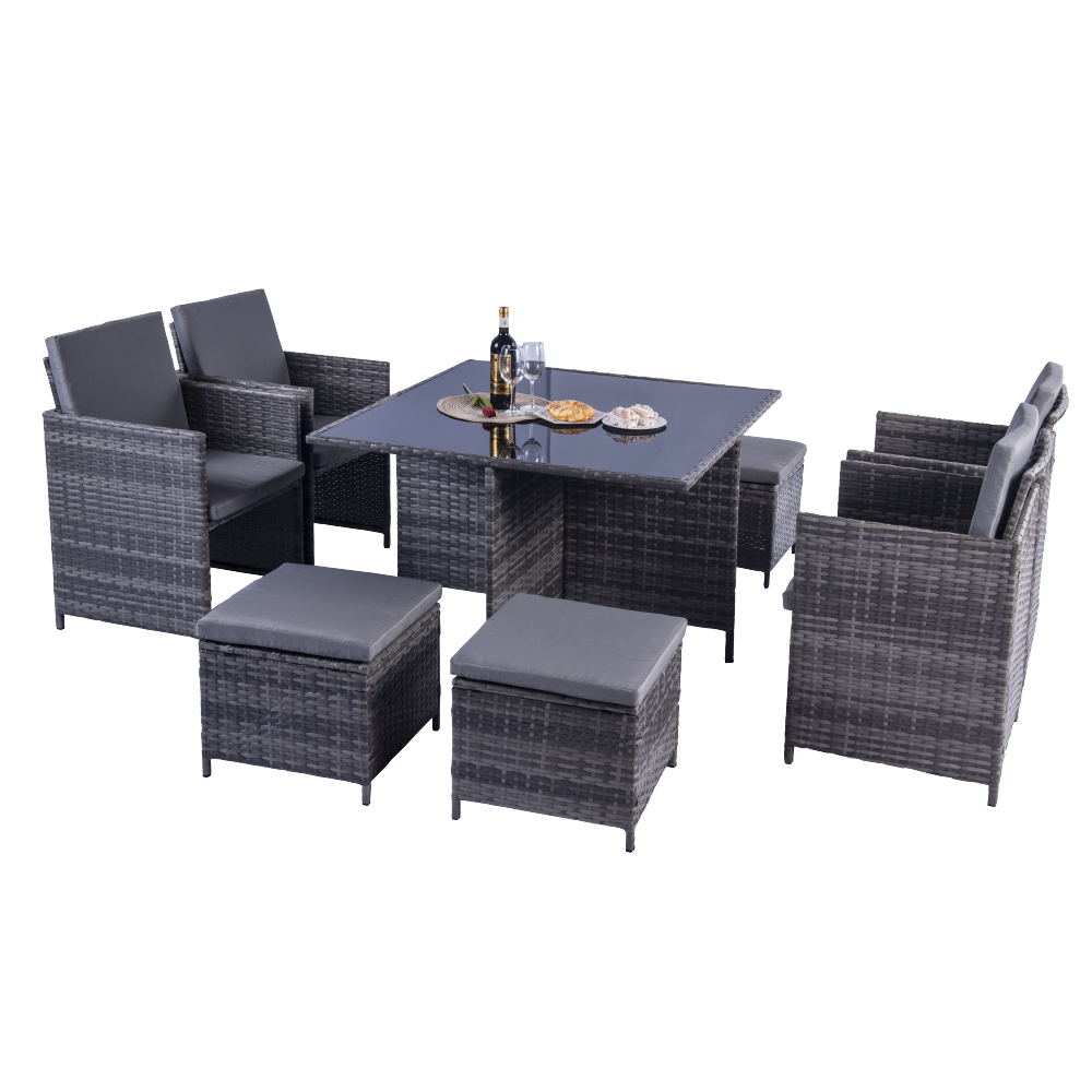 Milano 9 Piece Rattan Cube Dining Set