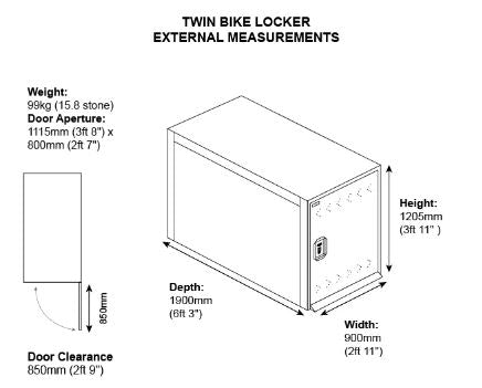 Asgard Metal Twin Bike Locker Dimensions