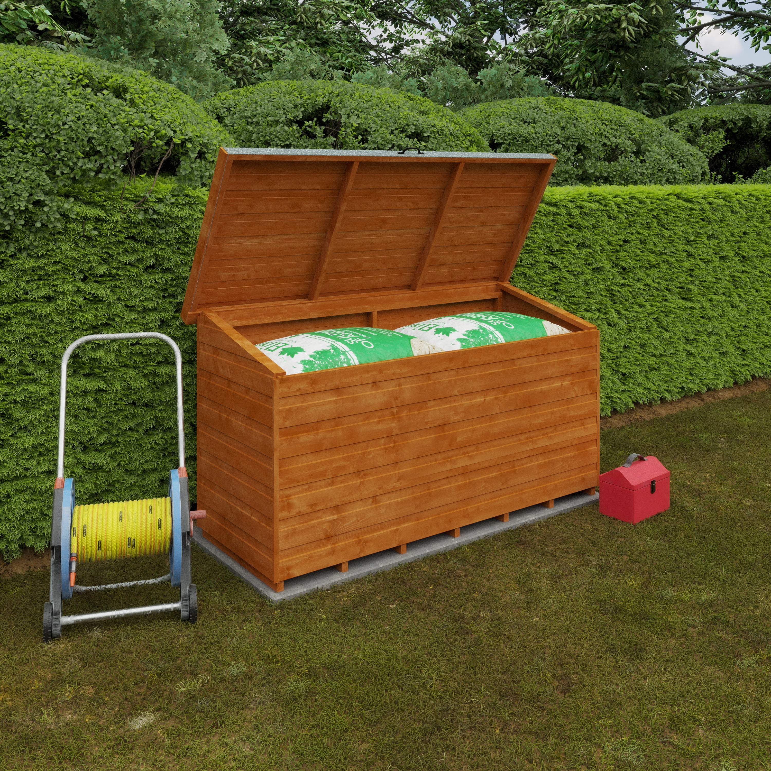 6x2 ft 2in Sturdy Wooden Garden Tool Chest